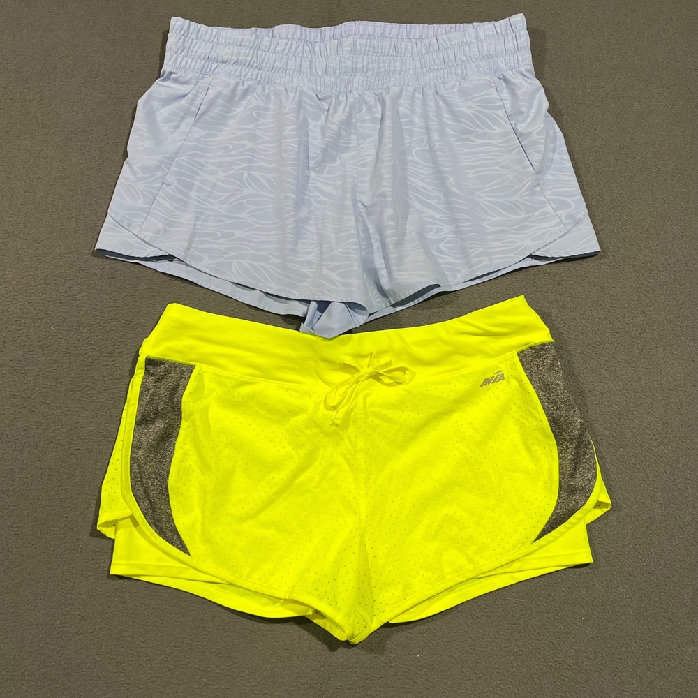Avia Womens Athletic Shorts Lot of 2 Blue Abstract Neon Yellow Size XL 16-18